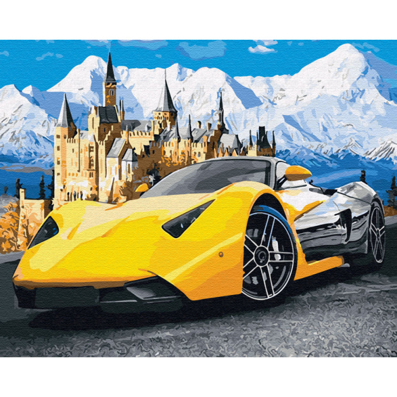 Картина за номерами. Brushme "Lamborghini біля замку" GX28723 Brushme Арт:13900