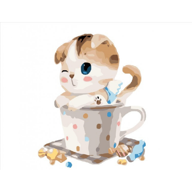 Картина за номерами. Brushme "Кошеня в чашці" GX8395 Brushme Арт:14523