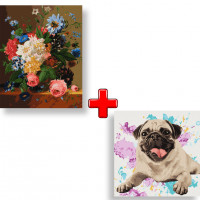 Набір картин за номерами 2 в 1 "Фантазії саду" 40х50 KHO3225 та "Улюблений мопс" 40х40 KHO4316 Ідейка Арт:35595