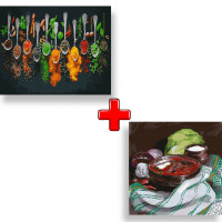 Набір картин за номерами 2 в 1 Ідейка "Прянощі світу" 40х50 KHO5673 та "Обід у бабусі" 40х40 KHO5652 Ідейка Арт:35146