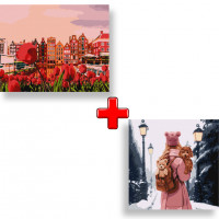 Набір картин за номерами 2 в 1 "Вечірній Амстердам" 40х50 KHO2863 та "Зимове місто" 40х40 KHO8328 Ідейка Арт:35594