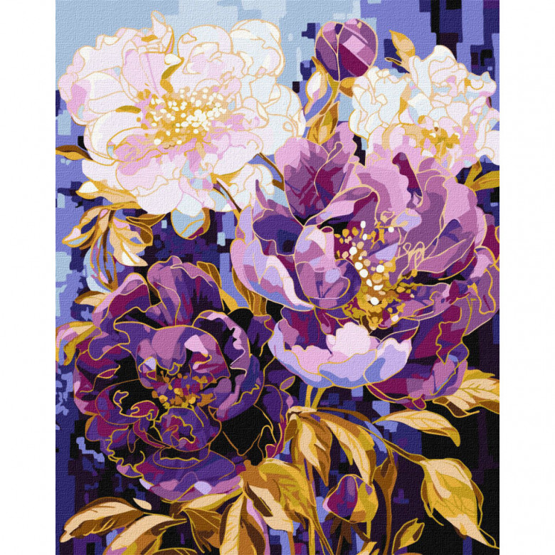 Картина по номерам "Квітковий калейдоскоп з фарбами металік extra" KHO3266 40х50см                Ідейка Арт:39616