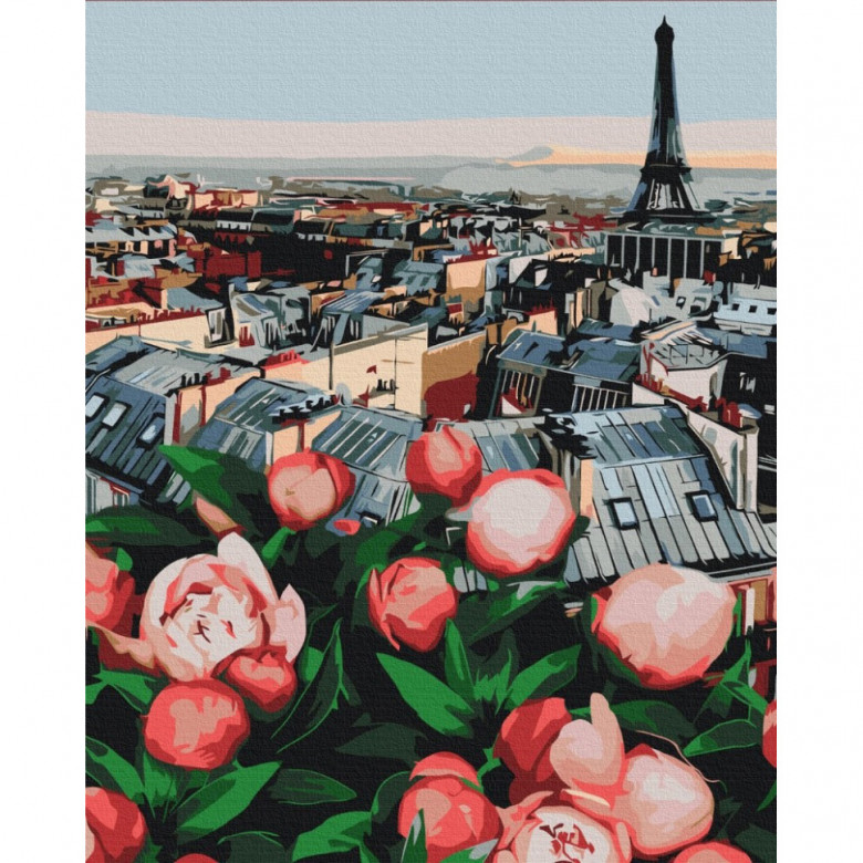 Картина за номерами "Піони з видом на Париж" BS53781, 40х50 см Brushme Арт:36609