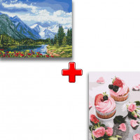 Набір картин за номерами 2 в 1 Ідейка "Альпійська досконалість" 40х50 KHO2288 та "Полунична ніжність" 30х40 KHO5603 Ідейка Арт:35188