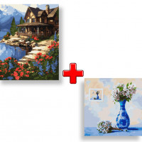 Набір картин за номерами 2 в 1 Ідейка "Будиночок біля моря" 40х50 KHO6325 та "Справжня весна" 30х30 KHO3147 Ідейка Арт:35131