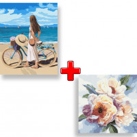 Набір картин за номерами 2 в 1 Ідейка "Морське узбережжя" 40х50 KHO4999 та "Краса півоній" 40х40 KHO3213 Ідейка Арт:35183