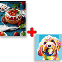 Набір картин за номерами 2 в 1 Ідейка "Стигла полуничка" 40х50 KHO5608 та "Маленький улюбленець" 40х40 KHO4294 Ідейка Арт:35165