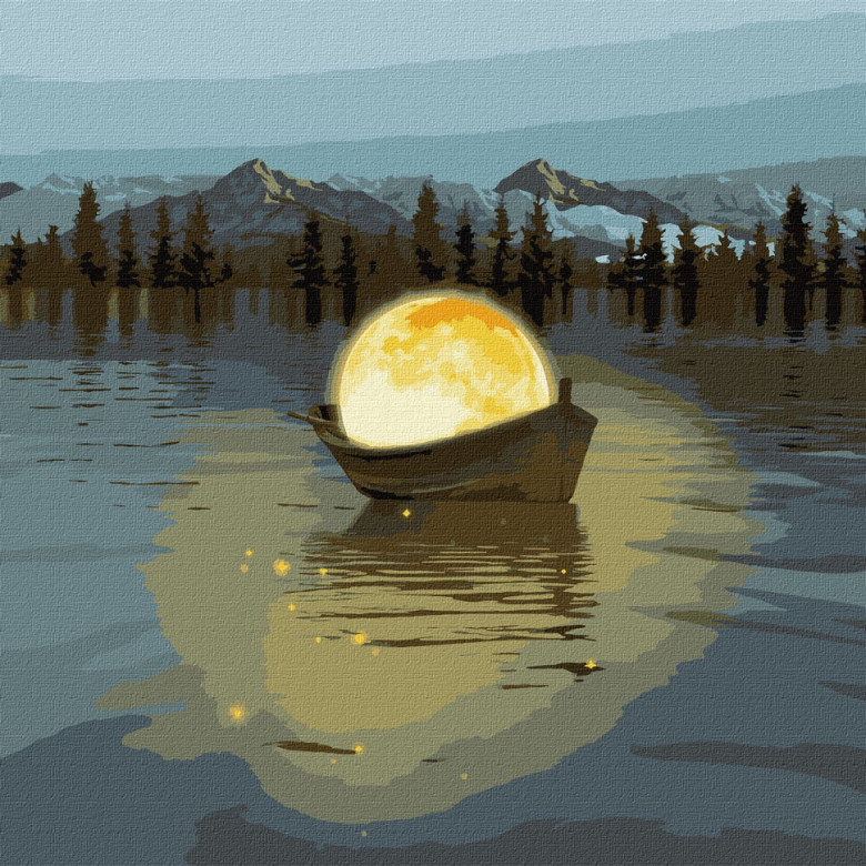 Картина за номерами "Місячний човен з фарбами металік"  Ідейка KHO5031 50х50 см Ідейка Арт:22495