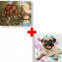 Набір картин за номерами 2 в 1 "Будинок-мрія" 40х50 KHO2508 та "Улюблений мопс" 40х40 KHO4316 Ідейка Арт:35598