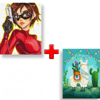 Набір картин за номерами 2 в 1 "Дівчина-агент" 40х50 KHO2551 та "Весела лама" 30х40 KHO5069 Ідейка Арт:35599