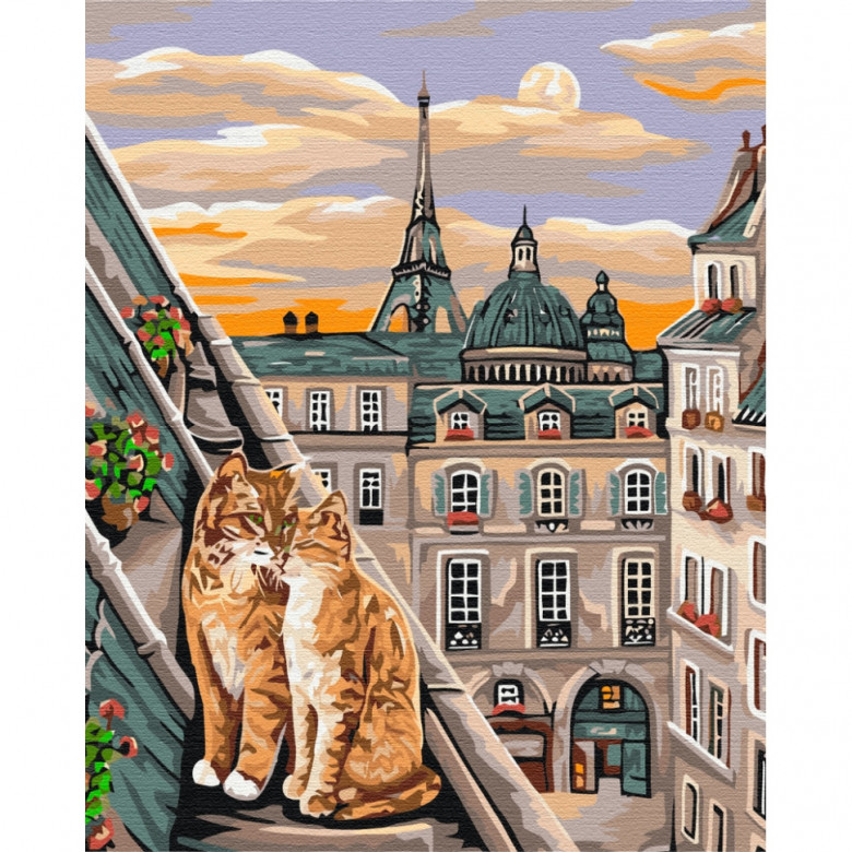 Картина за номерами "Котяча ніжність в Парижі" Brushme BS51773 40х50 см Brushme Арт:30330