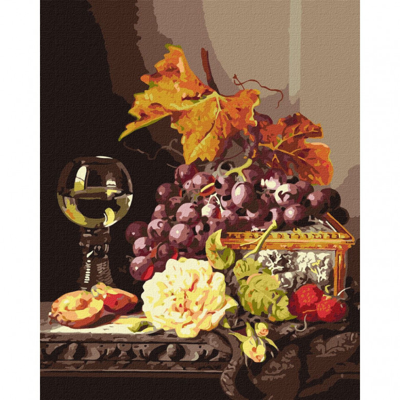 Картина за номерами "Натюрморт з фруктами та трояндою" ©Edward Ladell Ідейка KHO5668 40х50 см  Ідейка Арт:29205