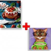 Набір картин за номерами 2 в 1 Ідейка "Стигла полуничка" 40х50 KHO5608 та "Смугастий бариста" 40х40 KHO4313 Ідейка Арт:35172