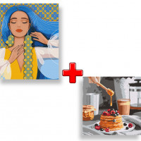 Набір картин за номерами 2 в 1 Ідейка "Вишукана українка" 40х50 KHO2581 та "Солодкі панкейкі" 40х40 KHO5618 Ідейка Арт:35155