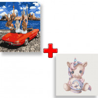 Набір картин за номерами 2 в 1 "Дівчатка-подружки" 40х50 KHO4712 та "Рожевий одноріг" 30х30 KHO6037 Ідейка Арт:35570