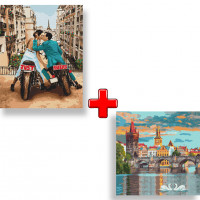 Набір картин за номерами 2 в 1 Ідейка "Любов у великому місті " 40х50 KHO4656 та "Вечірня Прага" 40х40 KHO3616 Ідейка Арт:35139