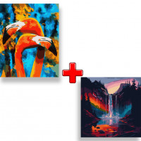 Набір картин за номерами 2 в 1 Ідейка "Помаранчеві фламінго" 40х50 KHO4261 та "Казка наяву" 40х40 KHO5008 Ідейка Арт:35141