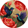 Картина за номерами "Різнокольорові колібрі з фарбами металік" ©art_selena_ua KHO-R1048 діаметр 39см Ідейка Арт:36479
