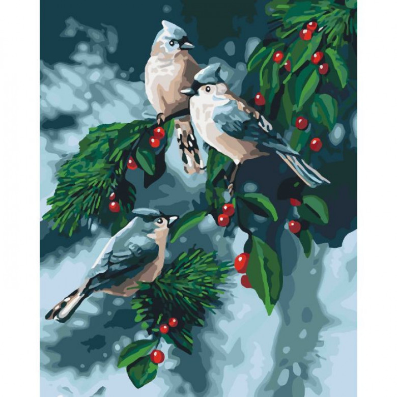 Картина за номерами. Тварини, птахи "Зимові птахи" KHO4081, 40x50 см Ідейка Арт:7946