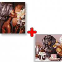 Набір картин за номерами 2 в 1 "Аромат лілій" 40х50 KHO4846 та "Пухнастий кухар" 40х40 KHO4273 Ідейка Арт:35591