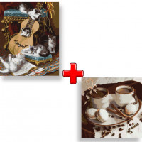 Набір картин за номерами 2 в 1 Ідейка "Пухнасті музиканти" 40х50 KHO4478 та "Кава зі смаком кохання" 40х40 KHO5645 Ідейка Арт:35160