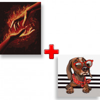 Набір картин за номерами 2 в 1 Ідейка "Вогонь між нами 1" 40х50 KHO4775 та "Стильна такса" 40х40 KHO4285 Ідейка Арт:35161