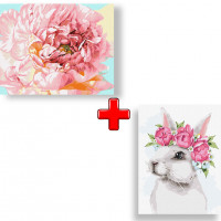 Набір картин за номерами 2 в 1 "Ніжна півонія" 40х50 KHO2996 та "Білий зайчик" 30х40 KHO4257 Ідейка Арт:35574