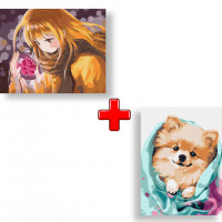 Набір картин за номерами 2 в 1 "Промінь щастя" 40х50 KHO2580 та "Щасливий шпіц" 30х40 KHO6545 Ідейка Арт:35573