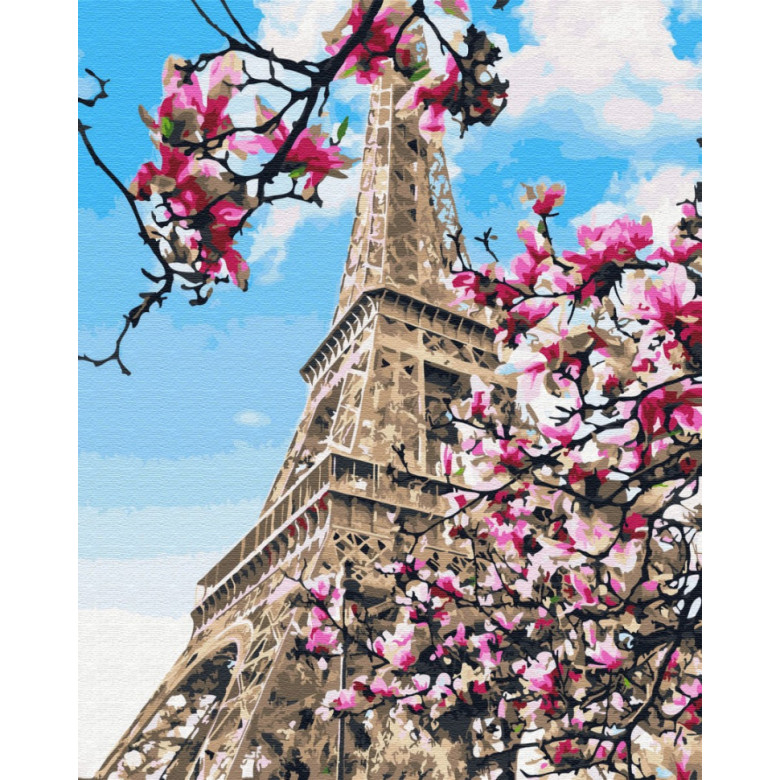 Картина за номерами. Brushme "Цвітіння магнолій у Парижі" GX32320, 40х50 см Brushme Арт:11218