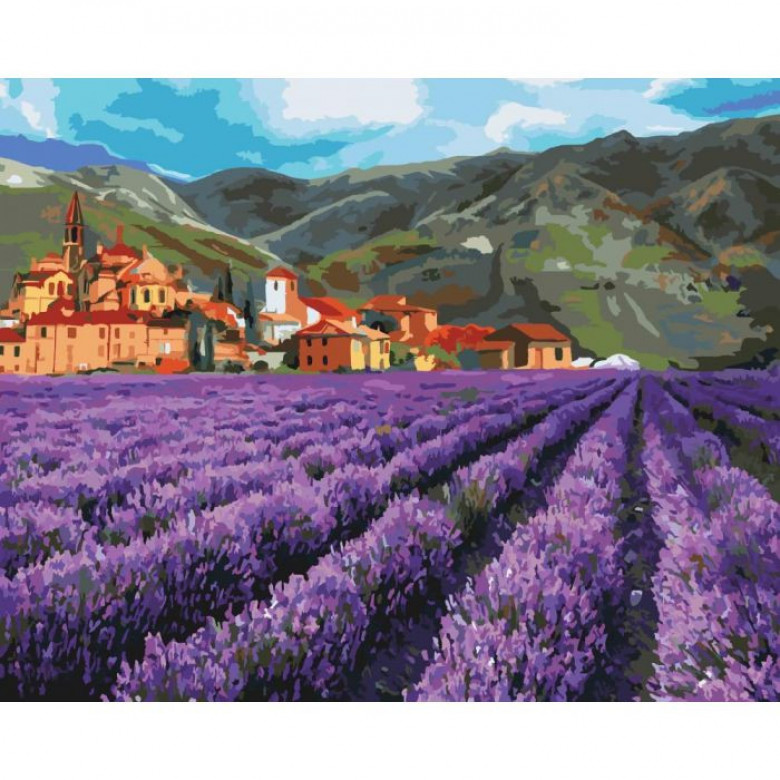 Картина за номерами. Сільський пейзаж "Гірська лаванда" KHO2216, 40x50 см Ідейка Арт:7515