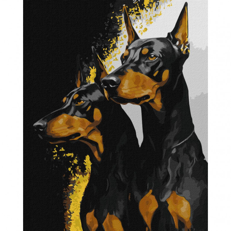 Картина за номерами "Вірні добермани" ©art_selena_ua Ідейка KHO6524 40х50 см з фарбами металiк extra Ідейка Арт:33531