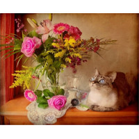 Купить Алмазная вышивка Букет и кот 40 х 30 см (арт. FS152) Купить Алмазная вышивка Букет и кот 40 х 30 см (арт. FS152)