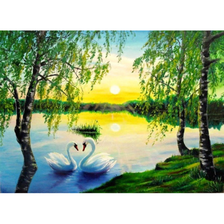 Купить Мозаика камнями Лебеди на пруду 30 х 40 см (арт. FS734)