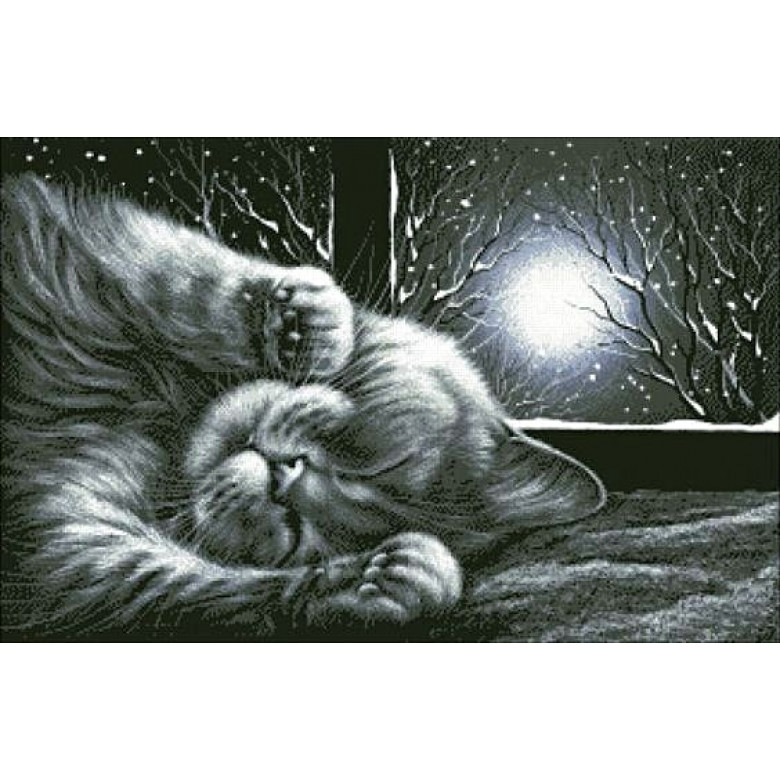 Купить Алмазная вышивка квадратные камни 45 х 30 см Спящий котик (арт. FS897)