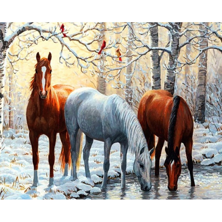 Купить Алмазная вышивка MyArt Тройка лошадей 40 х 50 см (арт. FS477)