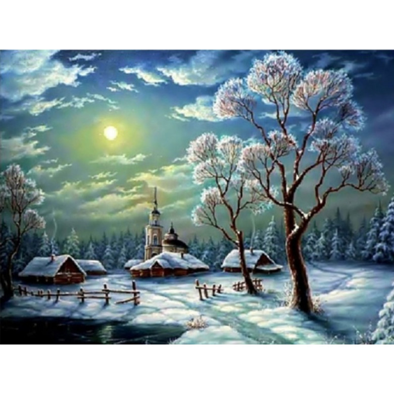 Купить Алмазная вышивка Зимняя ночь в деревне 30*40 см (арт. FS206)