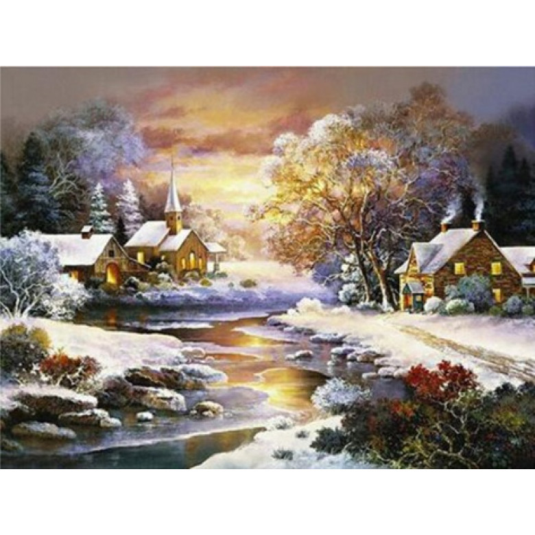 Купить Алмазная вышивка Пейзаж зимней ночи 30*40 см (арт. FS340)