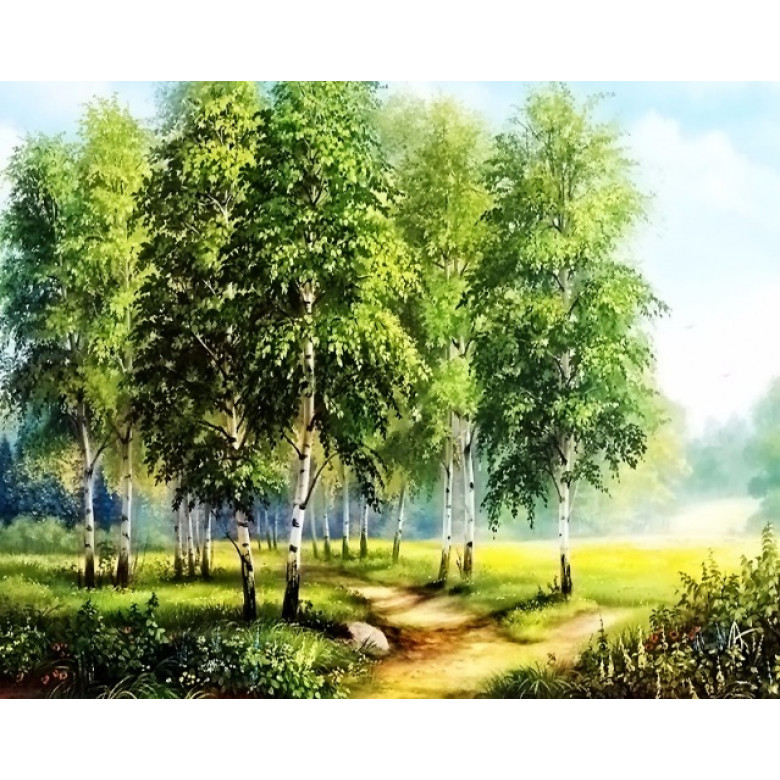 Купить Алмазная вышивка без коробки MyArt Березовая роща 40 х 50 см (арт. MA485)