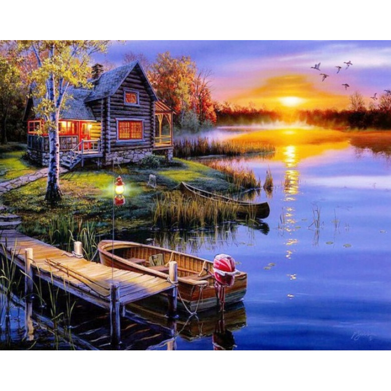 Купить Алмазная вышивка без коробки MyArt Закат у речки 40 х 30 см (арт. MA493)