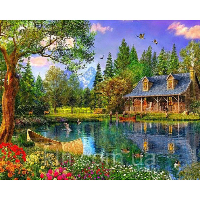 Купить Алмазная вышивка без коробки MyArt Домик у озера 40 х 50 см (арт. MA764)