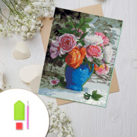Купить Алмазная вышивка на картоне 20 х 30 см Розы в вазе (арт. RK007) круглые камни Купить Алмазная вышивка на картоне 20 х 30 см Розы в вазе (арт. RK007) круглые камни