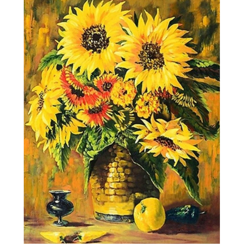 Купить Алмазная мозаика без коробки MyArt Подсолнухи в вазе 40 х 30 см (арт. MA804)