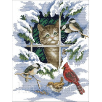 Купить Вышивка крестиком набор Котик и синички 30х37 см (арт. MK049) Купить Вышивка крестиком набор Котик и синички 30х37 см (арт. MK049)