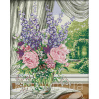 Купить Вышивка крестиком Пионы на окне 48х57 см (арт. MK054) Купить Вышивка крестиком Пионы на окне 48х57 см (арт. MK054)