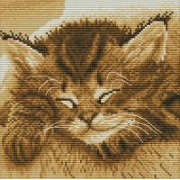 Купить Комплект для вышивки крестиком Сонный котик 22х22 см (арт. MK090) крестом Купить Комплект для вышивки крестиком Сонный котик 22х22 см (арт. MK090) крестом