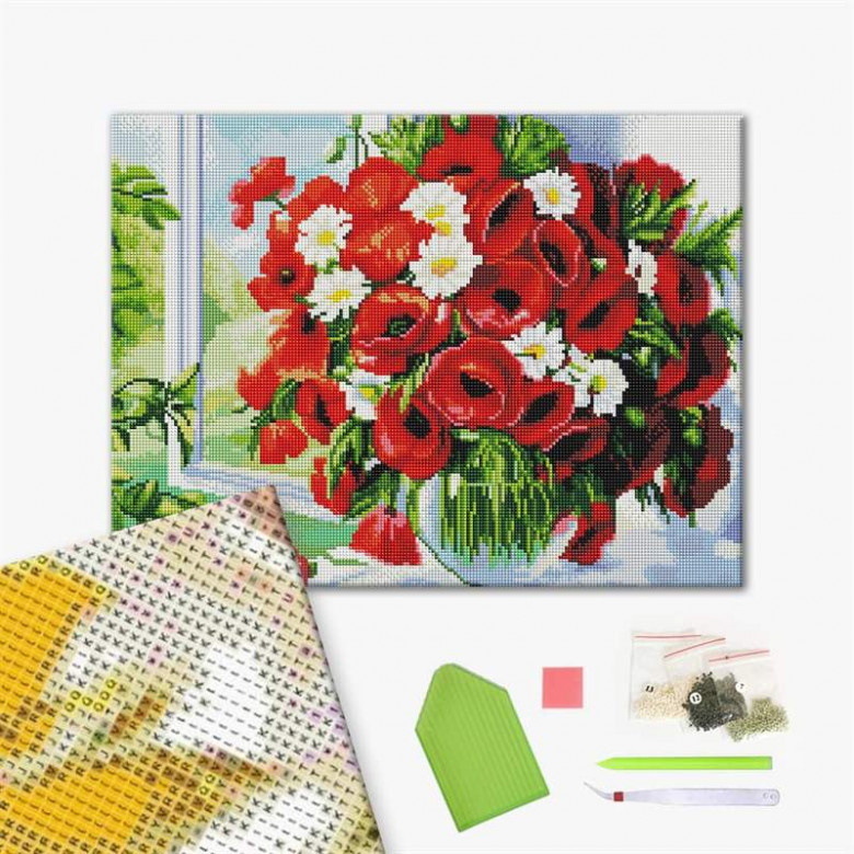 Букет з маків і ромашок