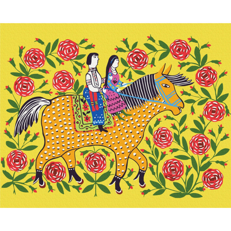 Дівчина з козаком на прогулянці © Maria Prymachenko