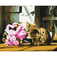 Плямистий котик з квітами