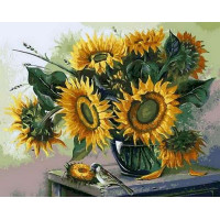 MR-Q494 Картина розмальовка Пташка та букет соняшників Mariposa MR-Q494 Картина розмальовка Пташка та букет соняшників Mariposa