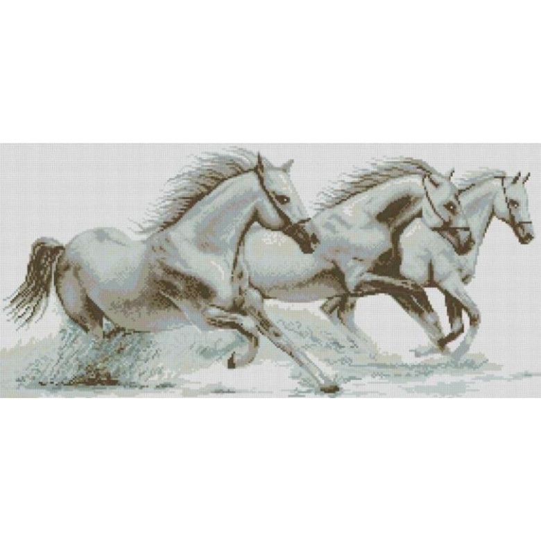 Картина мозаїка Dream Art Трійка коней (34 х 72 см) (DA-31738, Без підрамника)